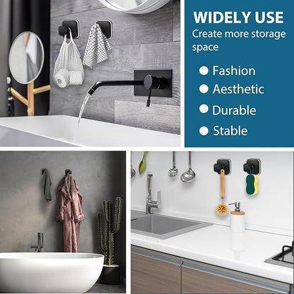 Suction Cup Hooks for Shower, 4 PCS No-Drill Towel Holder for Bathrooms Wall, Glass Door, Mirror, Tiles, Kitchen, Hold Robe & Wreath, Hanging up to 15 lbs – Waterproof & Rustproof, Matte-Black