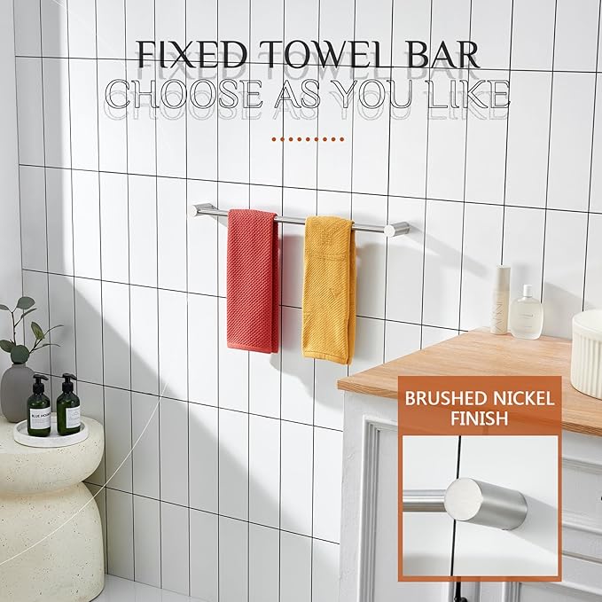KOKOSIRI Bath Towel Bar for Bathroom 20 Inches Brushed Nickel Towel Rack for Lavatory Wall Mounted Bathroom Accessories Stainless Steel, B4007BR-L20