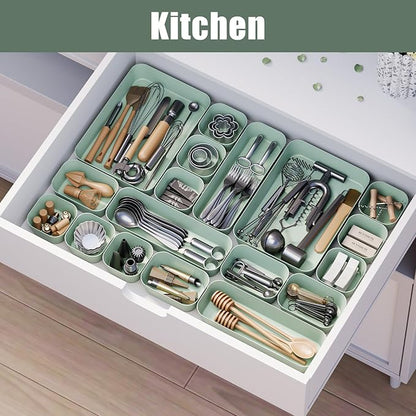 Homhut Plastic Drawer Organizers, 18 PCS Drawer Organizer Bins, Bathroom and Vanity Organizer Plastic Tray, Makeup organizer and storage for Makeup, Bedroom, Kitchen Gadgets Utensils and Office