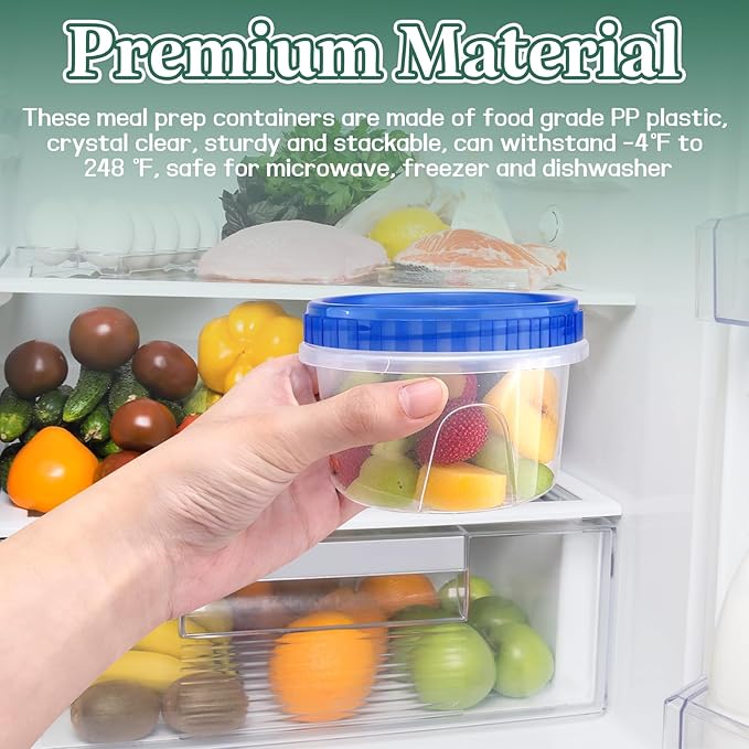 ISUSSER 12 Pack Freezer Containers with Screw On Lids, 12 Oz Stackable Reusable Plastic Storage Container, Airtight Plastic Food Storage Containers with Twist Top Lids for Food Soup Jello Sauce