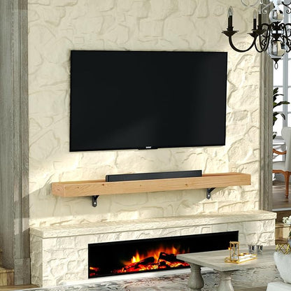 ROOMTEC Fireplace Mantel,60" Wood Fireplace Shelves with L-Shaped Bracket,Wall Mounted Wooden Shelving,Handcrafted Wood Brack,Mantels Over Fireplace, 60" x 8" x 3"-Clear Varnished Natural Wood