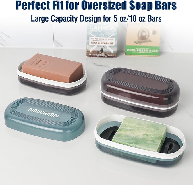 AIMAIAIMAI Shampoo Bar Holder Travel Case for Two Bars – Compatible with Kitsch Solid Shampoo & Conditioner Bars, Large Soap Container for Bathroom or Travel (1 Pack, Black Style A-Large)