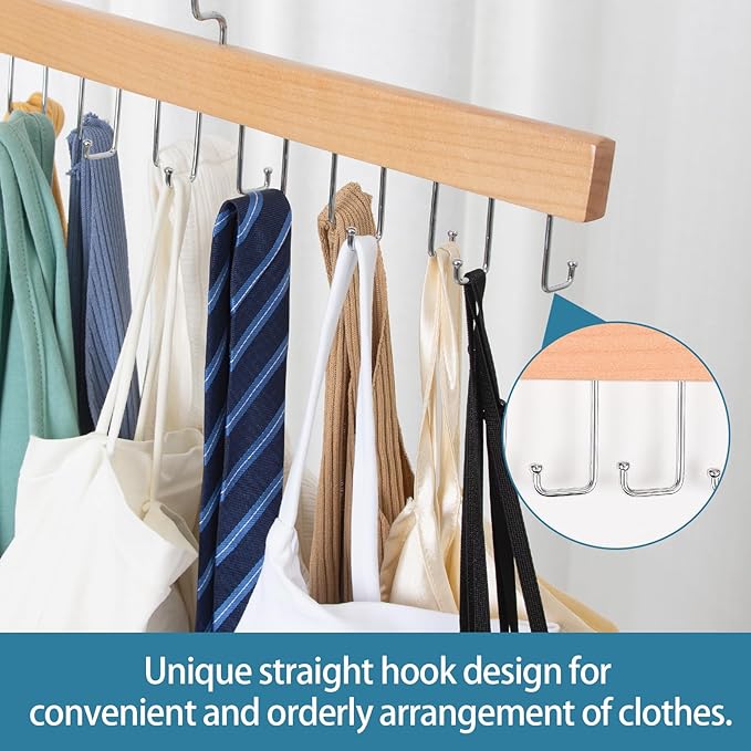 Feoqibu Tie Hanger, Space Saving Bra, Tank Top, Belt Storage Rack, 14 Foldable Hooks, Suitable for Closet Organizers and Storage