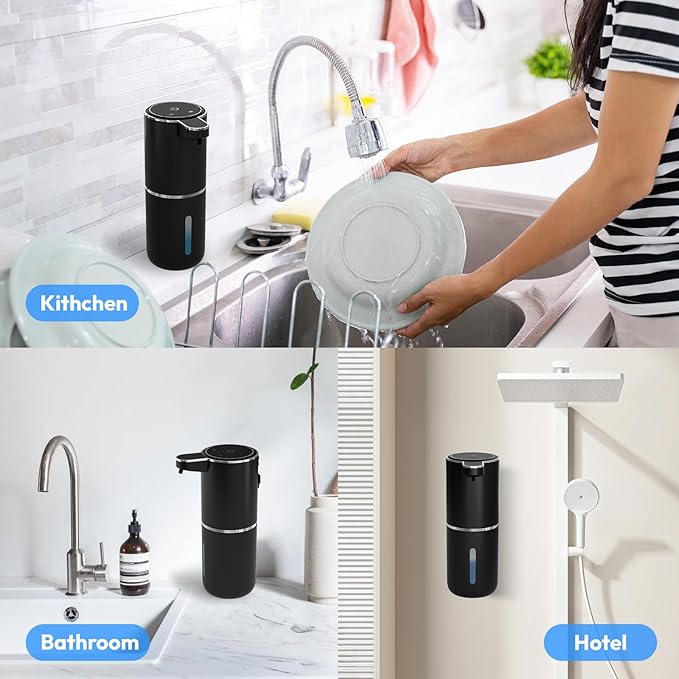 MTYGK Automatic Foaming Soap Dispenser,Touchless Foam Soap Dispenser,12.8oz Rechargeabled Wall Mounted Smart for Bathroom and Kitchen Dish Soap,Easy for Toddlers(Black)