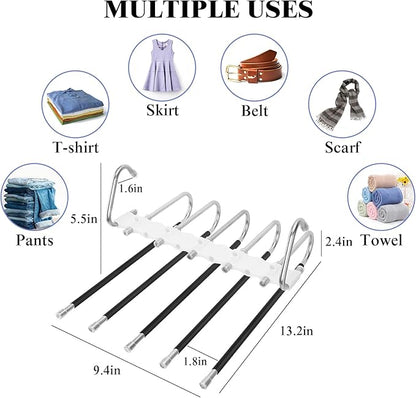 SAN LIKE 2 Pack 5 Layers Pants Hangers Space-Saving Stainless Steel Closet Hangers 20pcs Fixed Clips Non-Slip Multi-Functional Pants Rack Two Hanging Modes for Trousers Jeans Leggings Scarf Skirts
