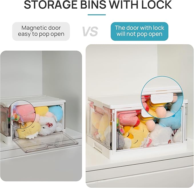 Vtopmart 1 Pack Clear Stackable Storage Bins with Lids 24QT, Foldable Storage Boxes with Doors Open Front, Plastic Closet Organizer for Craft, Toys, Pantry Organization