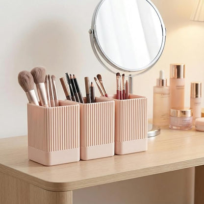 3 Pack Aesthetic Pen Holder for Desk-Sturdy Plastic Pencil Holder - Stylish Makeup Brushes Cup for Women Girls - Cute and Functional Desk Organizer for Office Supplies - Modern Office Decor Pen Cup