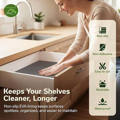 EVALAND Shelf Liners for Kitchen Cabinets Non-Adhesive 12" x 33 FT Gray Drawer Liner Non Slip, Washable Cabinet Liner, Waterproof Shelf Liners for Cabinets, Refrigerator Bathroom Pantry Cabinet Mat