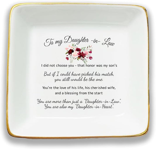 HatafaFurni To My Daughter Ring Dish Gift, Ring Dish For Bride From Mother in law, Women Jewelry Dish, Daughter Birthday Gift, Daughter In Law Gifts, Son Trinket Tray for Men (Custom Daughter in law)