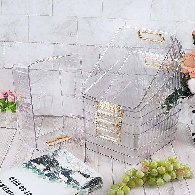Ziglous Clear Plastic Organizing Bins, Plastic Pantry Storage Baskets for Fridge, 6-Packs