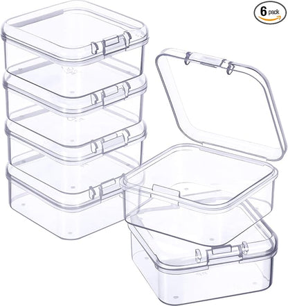 Jetec 6 Pieces Mini Plastic Clear Beads Storage Containers Box for Collecting Small Items, Beads, Jewelry, Business Cards, Game Pieces, Crafts (1.7 x 1.7 x 0.8 Inch)