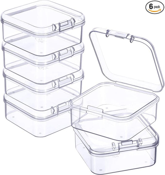 Jetec 6 Pieces Mini Plastic Clear Beads Storage Containers Box for Collecting Small Items, Beads, Jewelry, Business Cards, Game Pieces, Crafts (1.7 x 1.7 x 0.8 Inch)