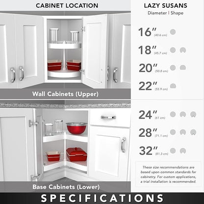 Rev-A-Shelf 2 Tier Pie-Cut Lazy Susan for Corner Base Cabinets, Plastic, 28" Double Shelf Swivel Kitchen Spice/Can Organizer, Almond, 6942-28-15-52