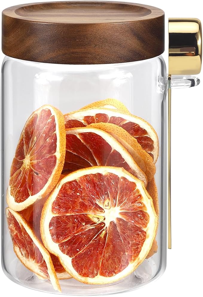 Glass Jars with Airtight Lid Scoop30oz, Glass Coffee Ground Jar Container Round Clear Glass Storage Canister for Bean Spice Pantry Sugar Tea Seasoning Cookies Candy Chocolate (900ml(30oz)-1 Pack-B)