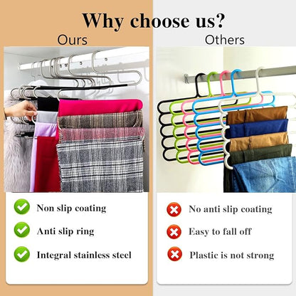 Skroad Pants Hangers Space Saving,3 Pack S-Type Non-Slip Stainless Steel Clothes Pants Hangers Closet Organizers and Storage, Closet Organizer Hanger Organizer for Scarf Jeans Trousers Towels Leggings