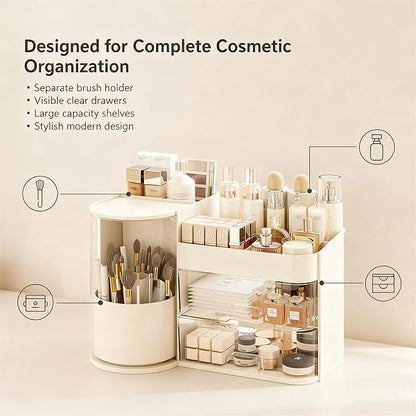Cozinessy Makeup Organizer with Drawers,Make up Organizer for Vanity，Large Bathroom Countertop Cosmetic Organizer with Brushes Holder,Ideal makeup holder for Skincare,Lipstick and other items