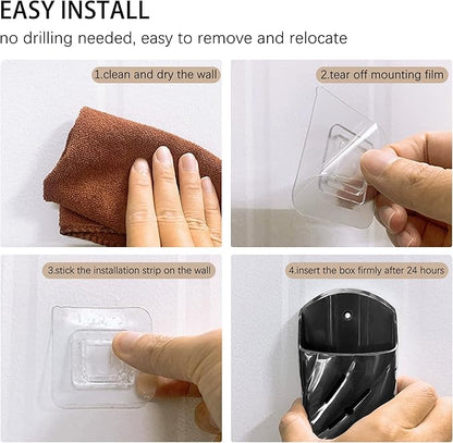 Remote Control Wall Mount 2Pcs Stylish Remote Organizer ABS Plastic Storage Box for TV AC Fan Remotes, No-Drill Adhesive or Screw Installation for Bedroom Headboard Office (Black)