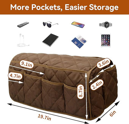 MEHIDFY Armchair Caddy, Waterproof Sofa Armrest Organizer, Non Slip Recliner Organizer, Remote Holder for Recline, Recliner Caddy with 14 Pockets Storage for TV Remote, Phone, Magazine (Brown)