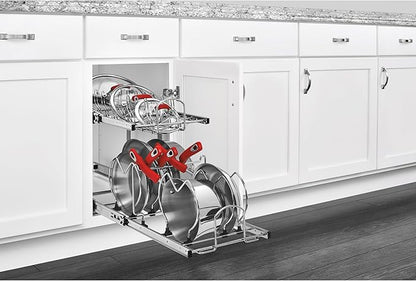 Rev-A-Shelf 2-Tier Kitchen Cabinet Pullout 11.75" Cabinet Organizer for Pots, Pans, and Lid Cookware, Adjustable Heavy Duty Wire, Chrome, 5CW2-1222-CR