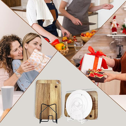 Cutting Board Holder Pot Lid Organizer W 2 Chip Bag Clips 304 Stainless Steel Pan Organizer Under Cabinet Inside Cabinet Pot Cover Cookie Sheet Bakeware Serving Tray Cooling Rack Stand Kitchen White
