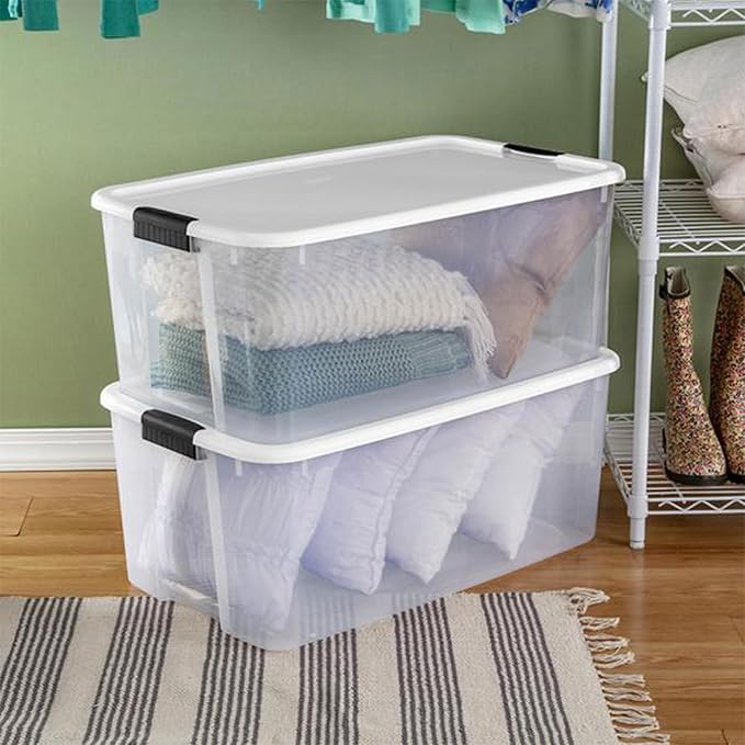 Sterilite 8-Pack Ultra Latching Box, Storage Bins with Lids, Clear Plastic, 116 Quart - Heavy-Duty Organizing Containers for Closet, Bathroom, and Office