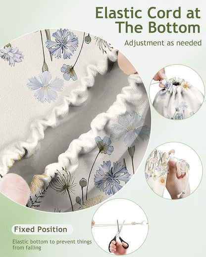 Plastic Bag Holder Organizer - 1 Pack Reusable Canvas Grocery Bags Holder Hanging Wall Cute Aesthetic Shopping Bag Storage Dispenser with Drawstring Closure for Kitchen Home, Color Floral