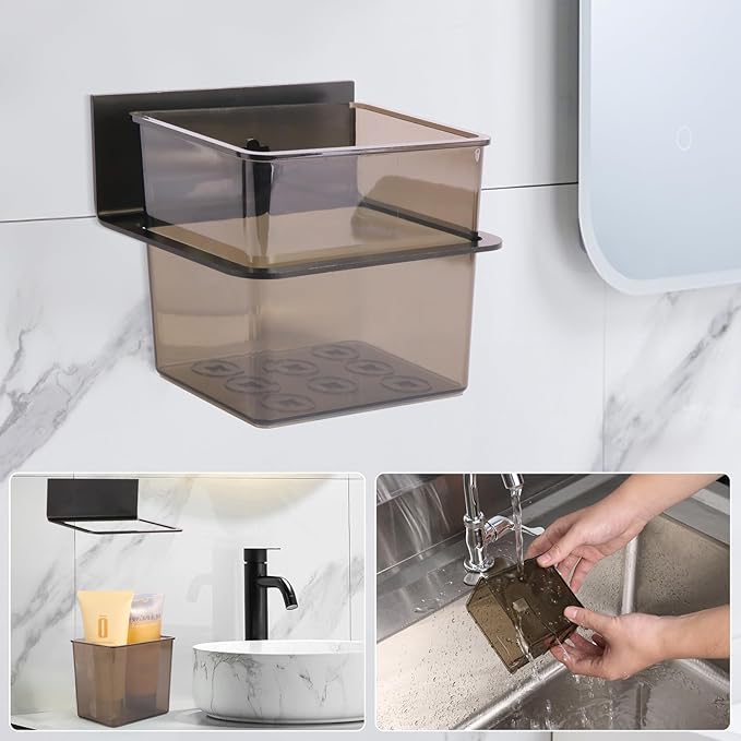 Bathroom Toothbrush Holder Set Modern Black Metal Clear Plastic Toothbrush Holders,Toothpaste Holder Set - Kids & Adults with Wall-Mounted Metal Bathroom Organizer Set for Bathroom(3 Pack)