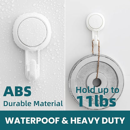 TAILI Suction Towel Hook for Bathroom, Damage-Free Hanging Hooks for Inside Shower Wall, Powerful Vacuum Suction Cup Shower Holder for Towel, Loofah, Cloth, Easy to Install and Remove, White, 4 Pack