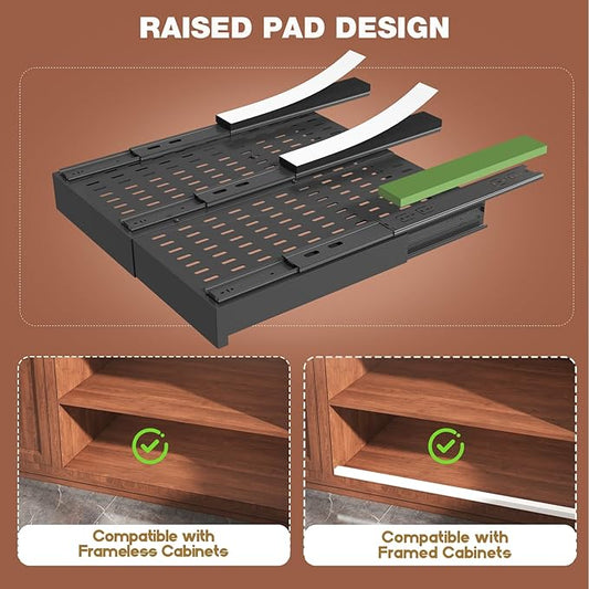 4 Pack Pull Out Cabinet Organizer Expandable Width(13"-21") and Depth(17"-24"),Slide Out Drawers With Raising Pad for Framed Cabinets,No Drill Roll Out Shelves for kitchen,Bathroom,Black