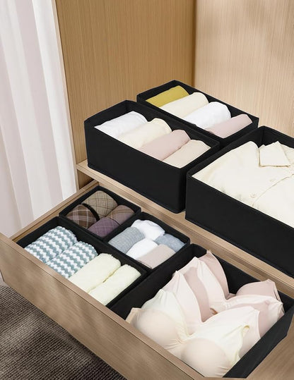 12 Pack Drawer Organizer Clothes, Foldable Fabric Dresser Organizer Closet Organizers and Storage Box for Underwear,Folded Clothes,Baby Clothing,Socks,Bra,Towels,Ties(12 Pack,Black)