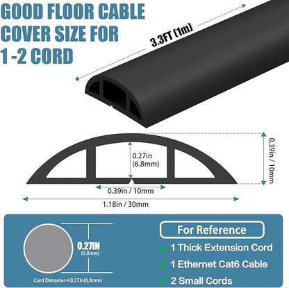 Floor Cord Covers for Wires 3.3FT Cable Hider Wire Cover Self Adhesive Cord Hider Floor for Offices, Homes, Workshops, Warehouses Cable Cavity 0.39" W x 0.27" H