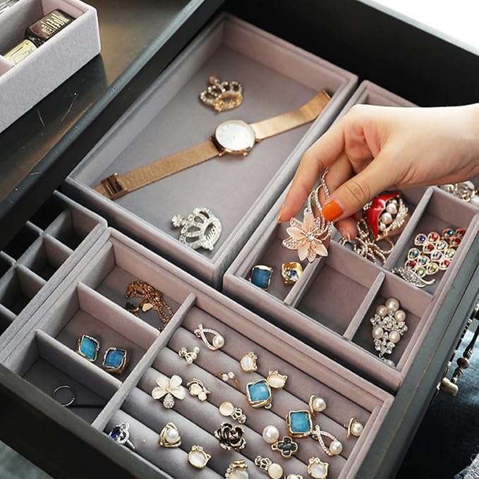 yarlung 8 Pack Velvet Jewelry Trays, Drawer Insert Jewelry Organizer Earring and Ring Storage, Divided Jewelry Holder for Bracelet Display, Necklace, Brooch, Watch