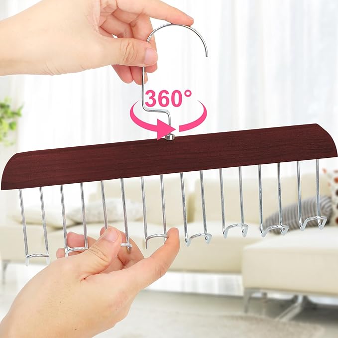 Xbaiyanr 4Pcs Anti Slip Multi Hook Coat Racks,Bra Hangers for Closet Organizer with 8 Hooks 360 °Swivel Belt Hanger for Closet for Belt, Tie, Tank Top, Bra, Scarf (Brown)