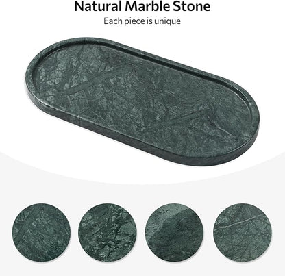 Faticdorr Green Marble Tray, 2 Pcs, Marble Vanity Tray, Bathroom, Decor for Trinket Perfume Jewelry Candle, 12 Inch Oval