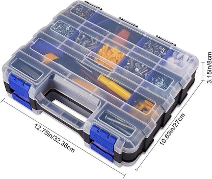 Hardware Organizer Box 34 Compartments Small Parts Organizer with Removable Dividers Durable Plastic Double Side Tools Box Screw Organizers For Nuts, Bolts, Screws, Nails 2Pack