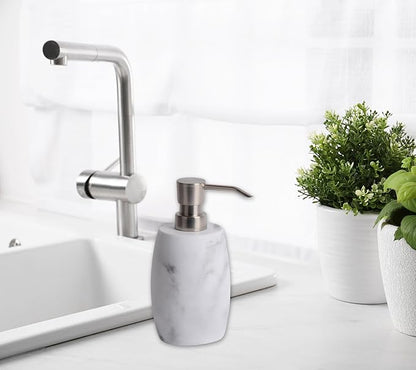 Clasin Home Resin Hand Soap Dispenser, Refillable Soap Dispenser with White Marble Look and Metallic Pump, Waterproof Bottle Labels for Bathroom Kitchen Dish Hand Wash Shower Lotion Shampoo (12 Oz)