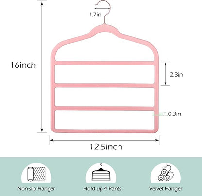 Velvet Pants Clothes Hanger Space Saving Non Slip Pants Shorts Hanger, Myfolrena Jeans Slack Trousers Hangers Multiple Velvet Hanger Closet Storage and Organization for Jeans,Scarf,Tie(Pink, 3)