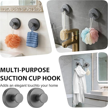 HESUSLA Suction Cup Hooks for Wreaths on Glass,2025 New Model No-Drill Suction Cup Hooks,Wreath Hangers for Front Doors,Metal Towel Hooks for Showers Bathrooms Mirrors(2 Pack,Gray)