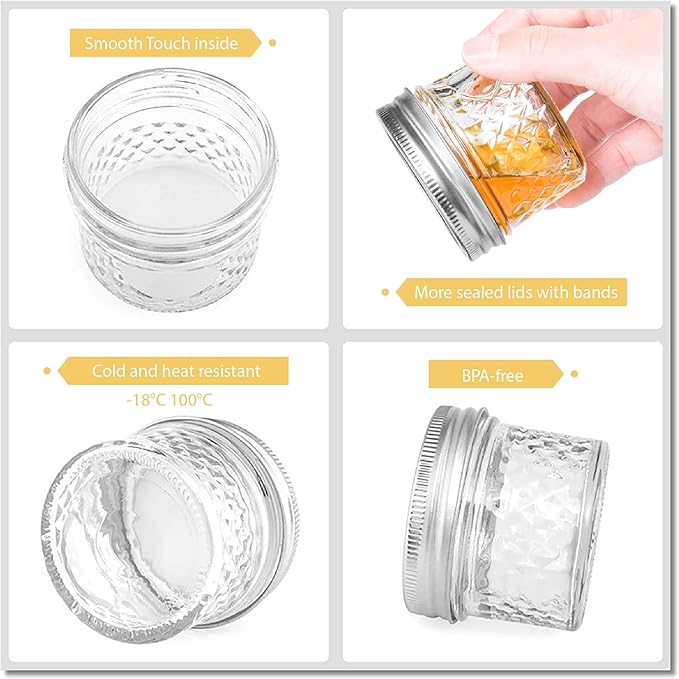 4 oz/120 ml Clear Glass Storage Canister with Airtight Lid, Small Cute Decorative Mason Container Jar for Salad, Overnight Oats, Snacks, Yogurt, Cereal, Fruit, Spice, Sugar, Coffee-12 Pack
