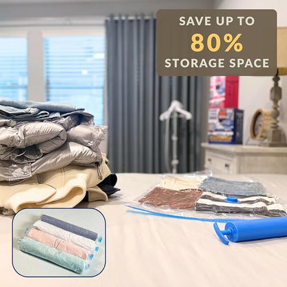Nellivia 25 Pack Vacuum Storage Bags with Pump, Compression Space Saver for Comforter, Bedding, Blanket Storage, Vacuum Seal Bags for Clothing, Luggage and Closet Organizer