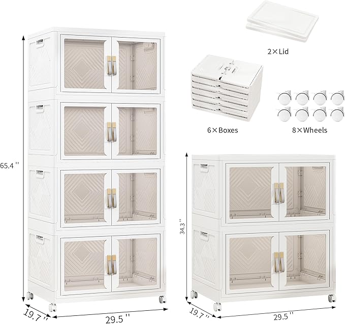 Vavkorkula Large Stackable Storage Bins with 2 Lids, 990QT-165QT*6Tier Foldable Cabinet for Closet Organizers, Plastic Storage Containers Box with Wheels
