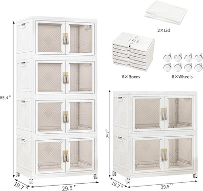 Vavkorkula Large Stackable Storage Bins with 2 Lids, 990QT-165QT*6Tier Foldable Cabinet for Closet Organizers, Plastic Storage Containers Box with Wheels