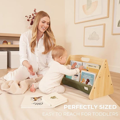 ZICOTO Decorative Wooden Bookshelf with Handle for Kids Rooms - Keeps Books Neatly Organized & Within Reach for Toddlers - Easy Install Montessori Book Shelf for Baby's Bedroom or Playroom Decor