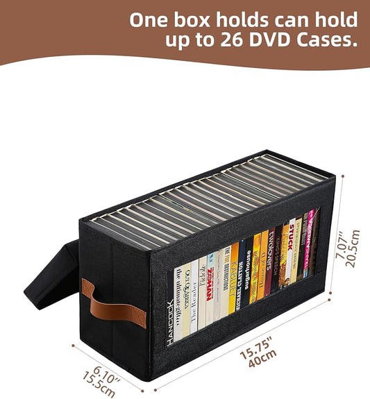 6 Packs DVD Storage Box with Visible Window, Dustproof DVD Case Holder Organizer with Lid and Handles