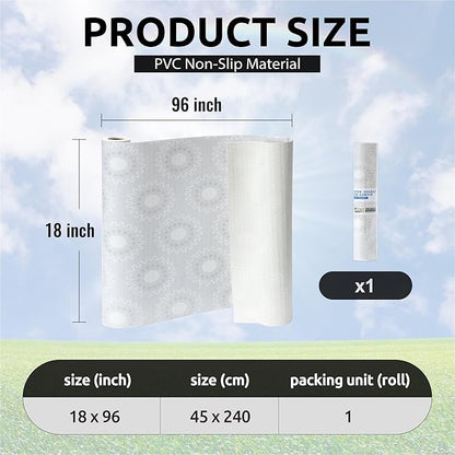 18X96 Inch Shelf Liner for Kitchen Cabinets, PVC Drawer Liner for Dresser Non-Slip Bathroom, Non-Adhesive Cabinet Liner Washable (White Circle)(1 Roll)