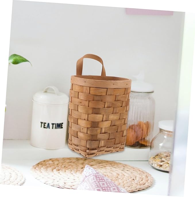 Wall Mount Organizer Woven Hanging Basket for Kitchen Storage Wood Organizer Bin for Makeup Essentials Bathroom Bedroom Closet Door Hanging Storage