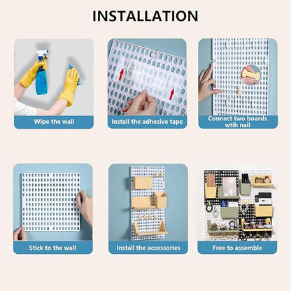 PegBoard Wall Organizer, Plastic Wall Pegboard Kit, 2 White Pegboard and 10 Pegboard Accessories, Wall Mount Pegboard with Hooks, Wall Display Peg board for Home and Office, 19.5” x 9.5”