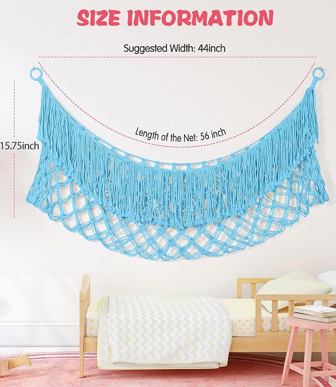 Stuffed Animal Hammock - Extra Large 56'' Long, Stuffed Animal Storage, stuffed animal Holder net, Hammock Large, Storage Hanging Organizer - Blue