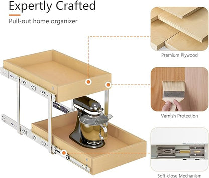 WelFurGeer 2-Tier Pull Out Cabinet Organizer with Soft Close Slides, Pull Out Drawers for Cabinets, Heavy-Duty Slide Out Drawers for Kitchen Cabinets, Under Sink, Pantry & Bathroom