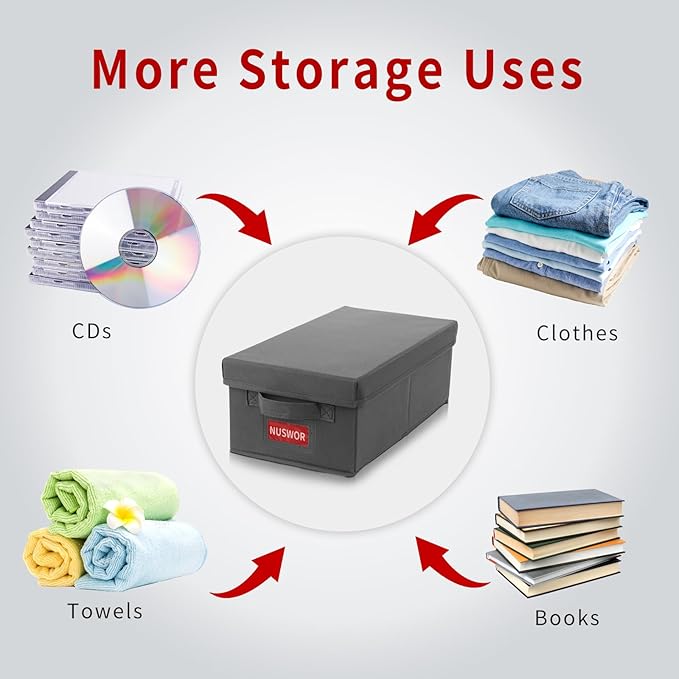 DVD Storage Box - Perfect DVD Case Storage Solution, Stackable DVD Organizer with Lid, 2Pack DVD Holder 15.75 x 8.1 x 6.1 inches - Holds 50 DVDs - Grey, USNWDVD2S2
